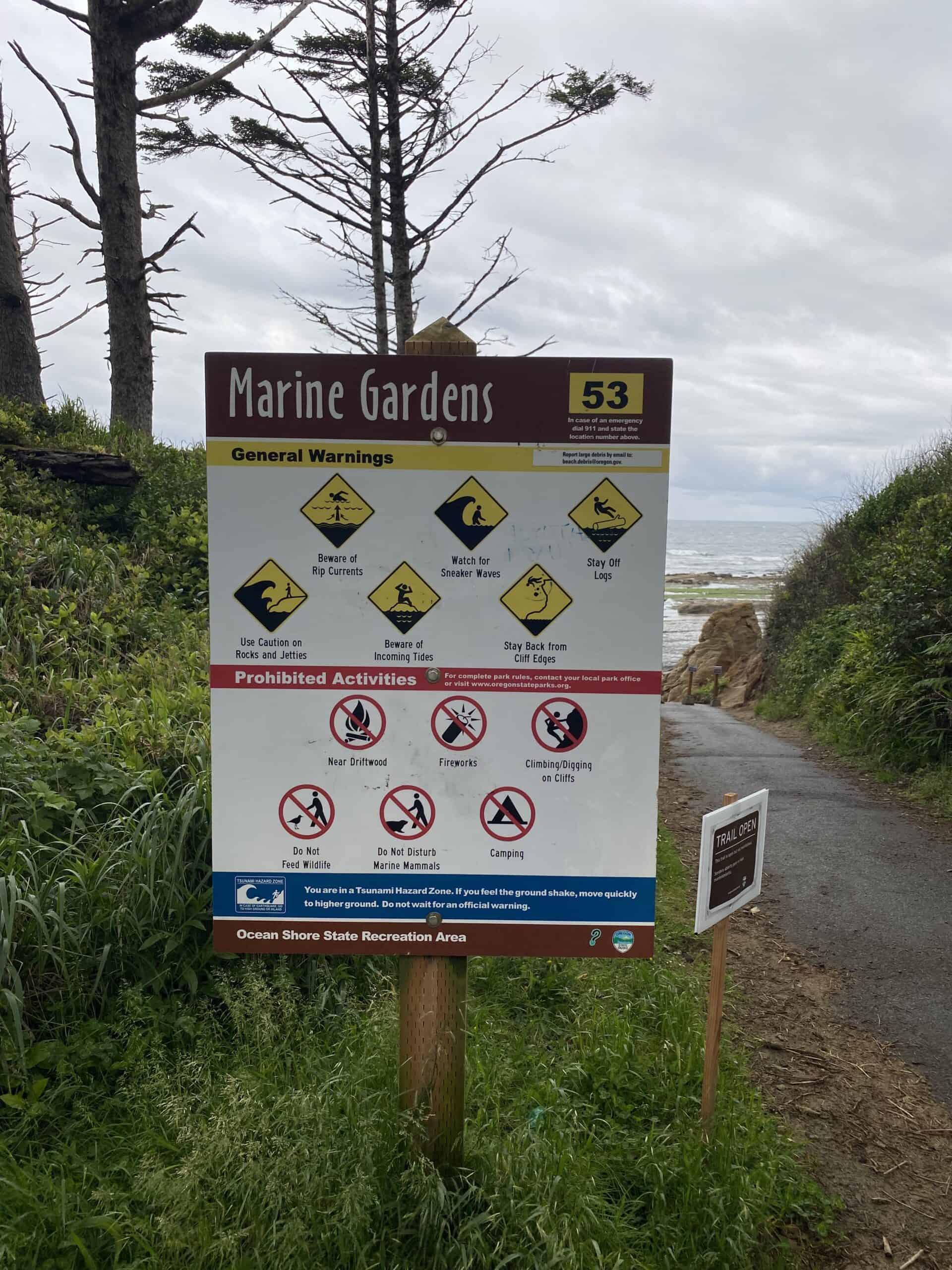 marine gardens oregon trailhead sign