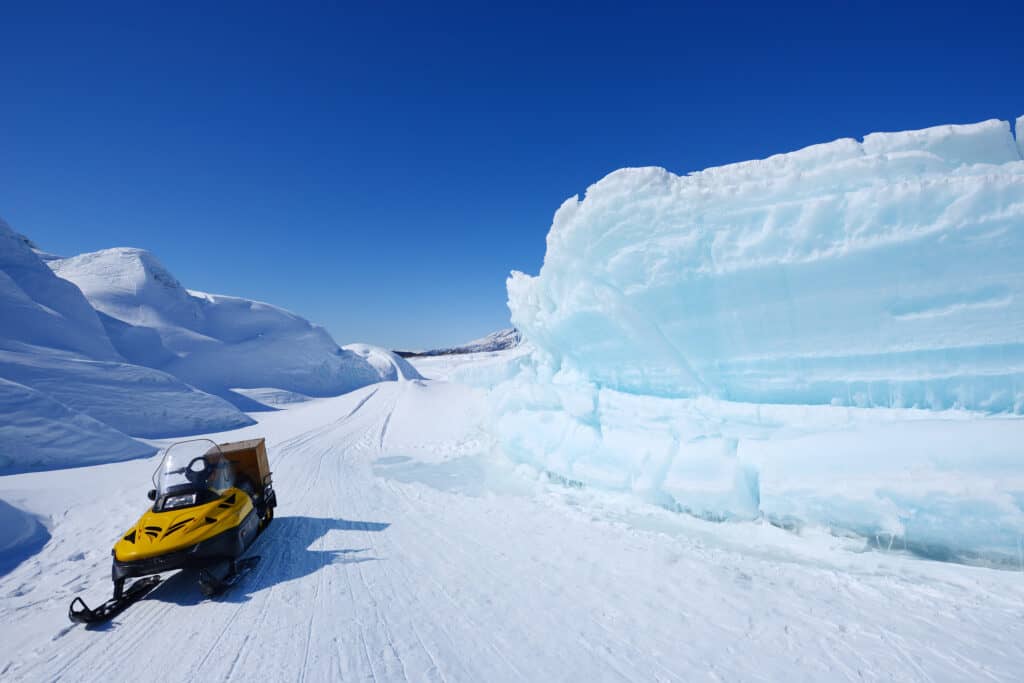 snowmachine on glacier